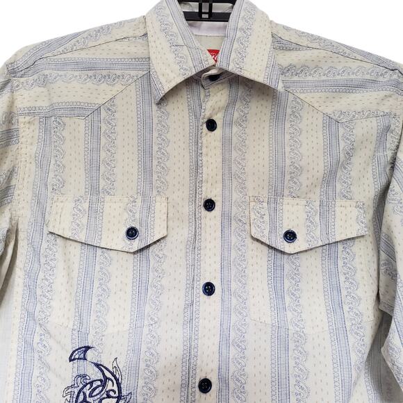 Bauer Factory Embroidered Button Front Mens Top Sz Large Paisley Stripe Western - Picture 2 of 10